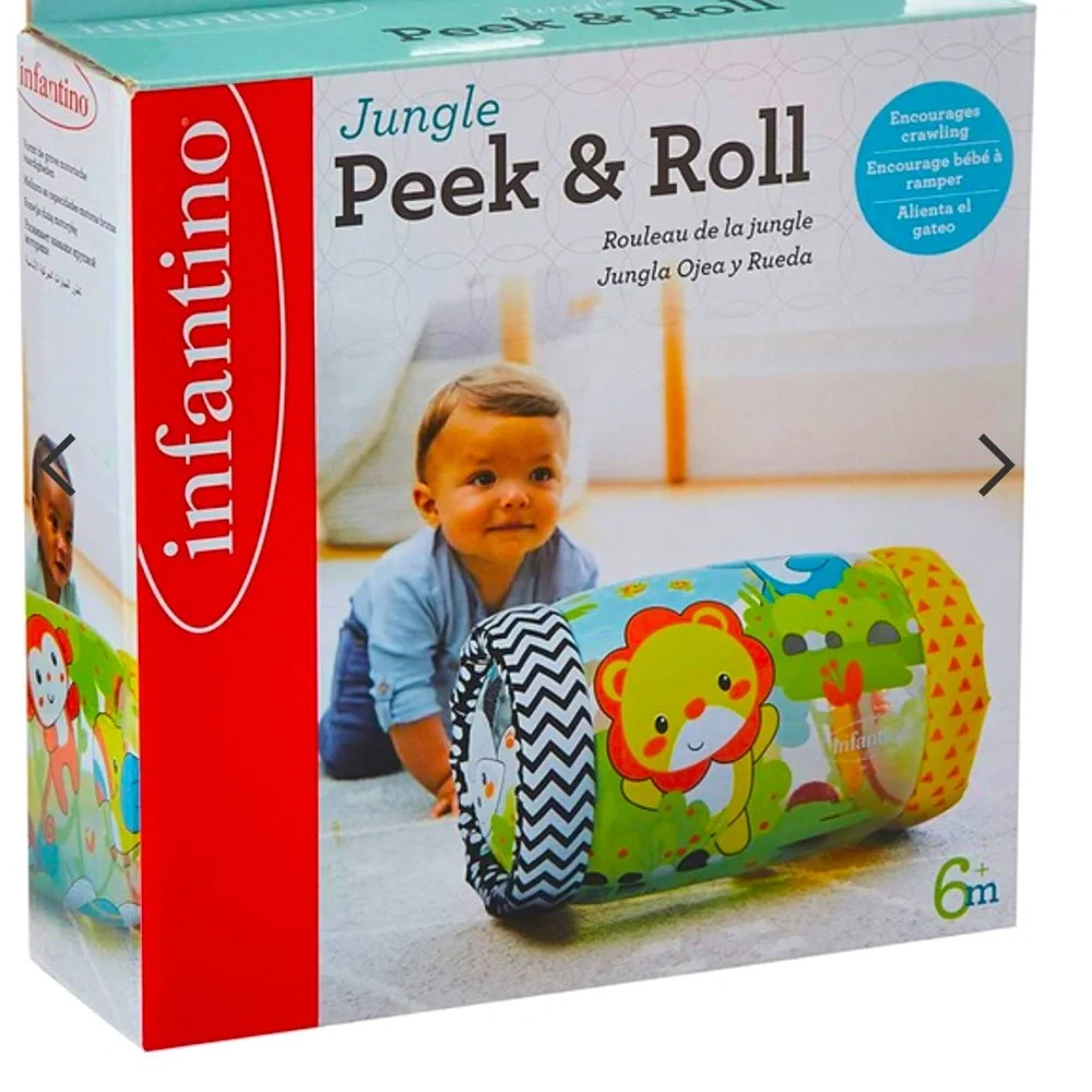 INFANTINO JUNGLE PEEK & ROLL JINGLE BALLS CRAWL INFLATABLE TOY FOR 6 MONTHS & UP